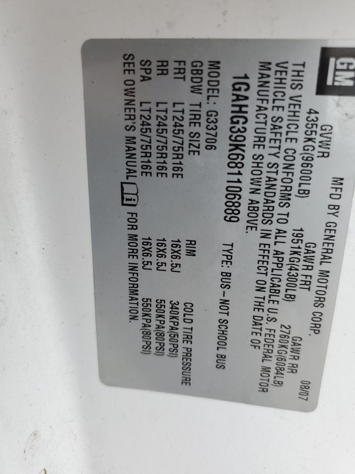 2008 Chevrolet Express G3500 VIN: 1GAHG39K681106889 Lot: 61150574