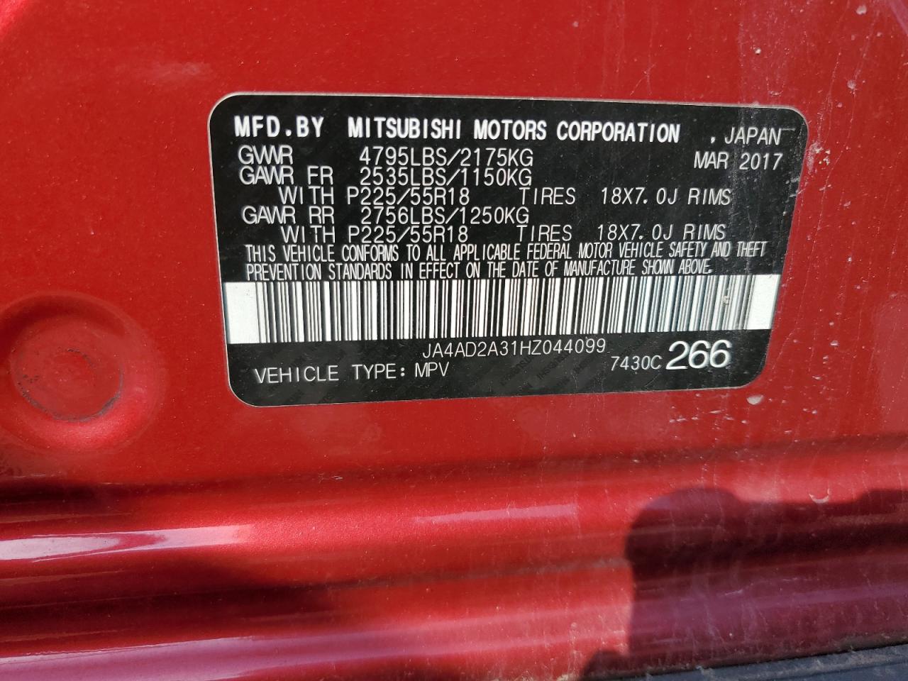 JA4AD2A31HZ044099 2017 Mitsubishi Outlander Es