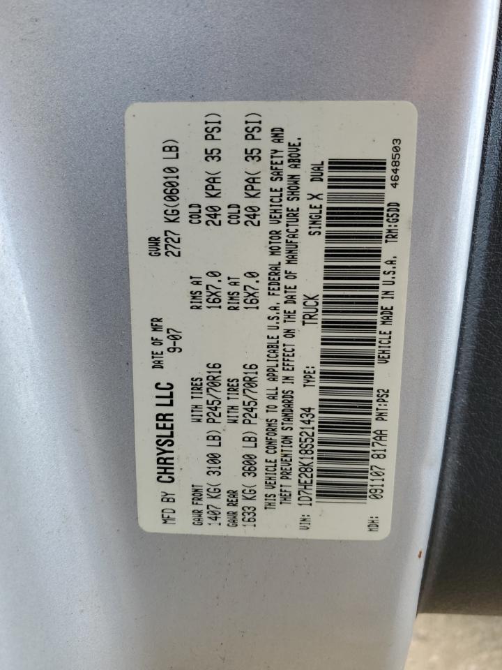 2008 Dodge Dakota Quad VIN: 1D7HE28K18S521434 Lot: 63394744