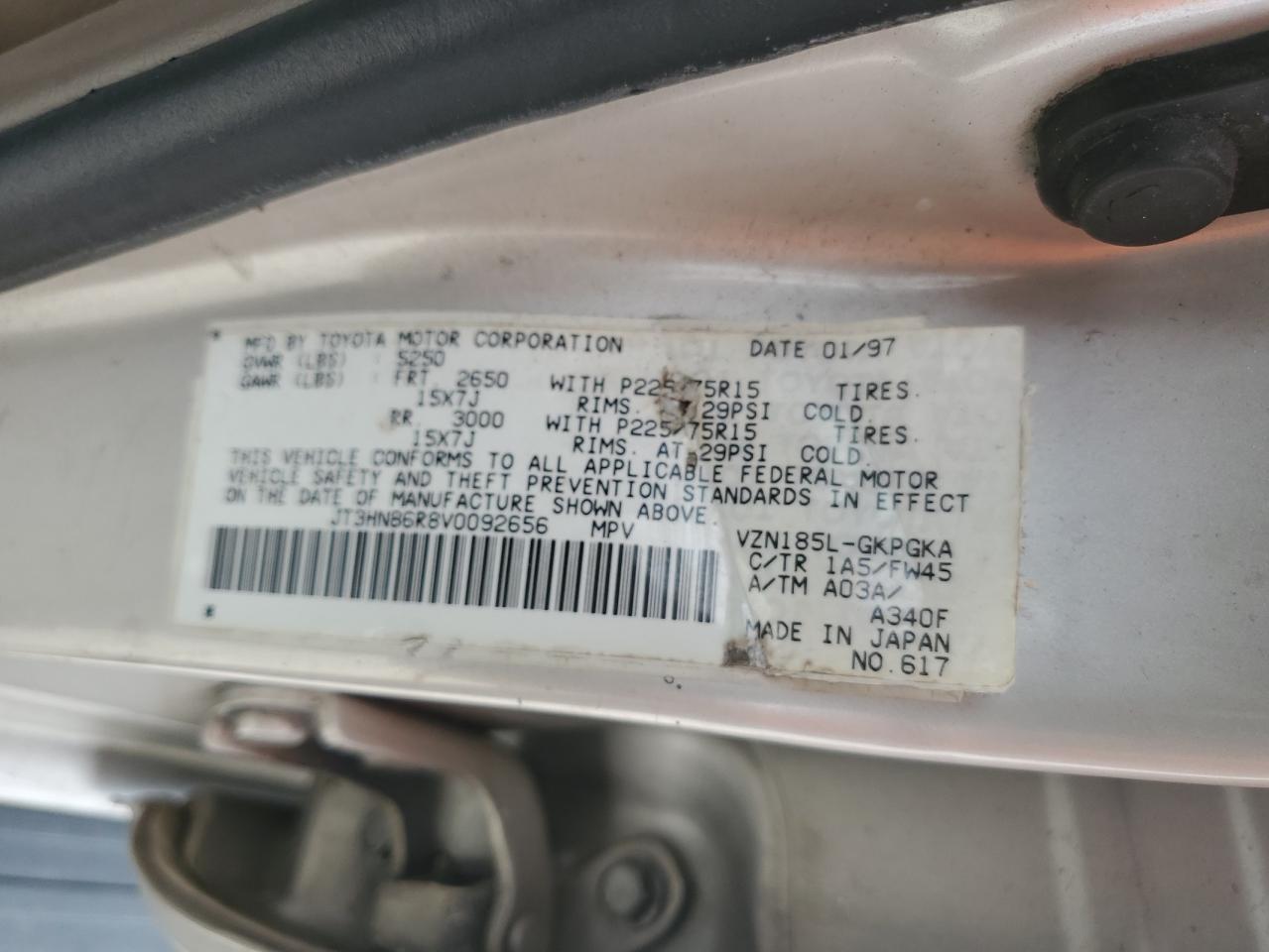 1997 Toyota 4Runner Sr5 VIN: JT3HN86R8V0092656 Lot: 64954884