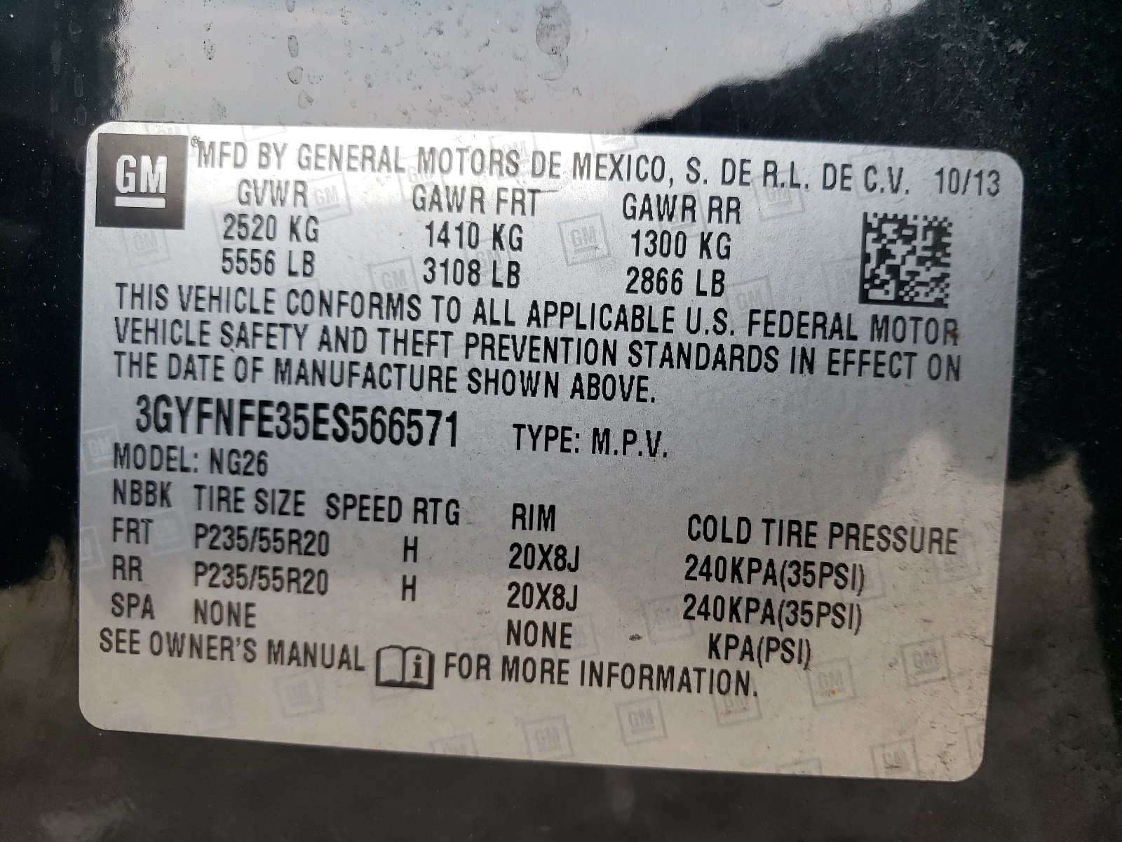 3GYFNFE35ES566571 2014 Cadillac Srx Performance Collection