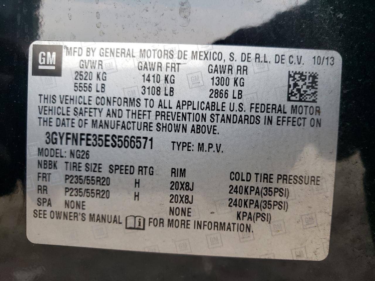 2014 Cadillac Srx Performance Collection VIN: 3GYFNFE35ES566571 Lot: 64755354