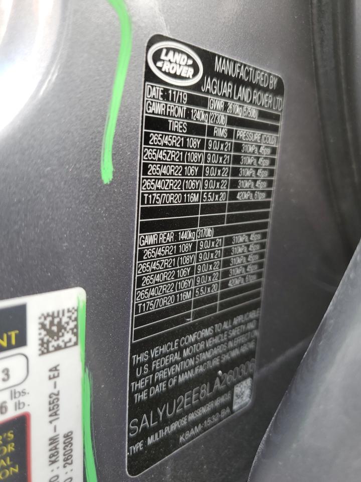 2020 Land Rover Range Rover Velar Sv Autobiography Dynamic VIN: SALYU2EE8LA260306 Lot: 60596584