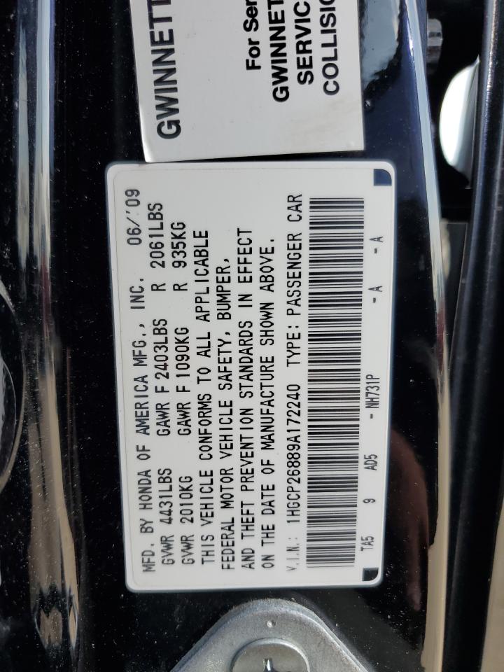 2009 Honda Accord Exl VIN: 1HGCP26889A172240 Lot: 63864414