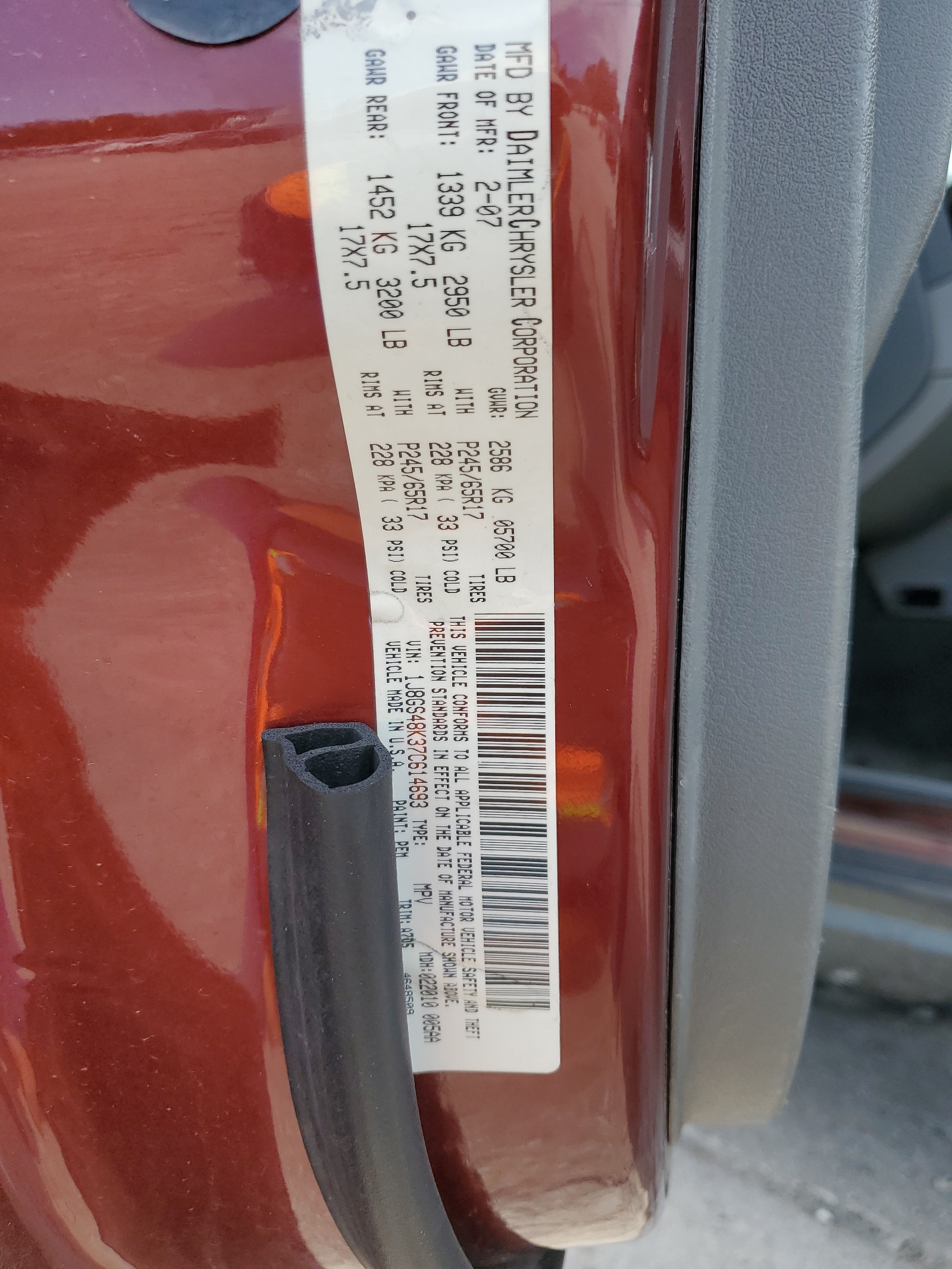 1J8GS48K37C614693 2007 Jeep Grand Cherokee Laredo