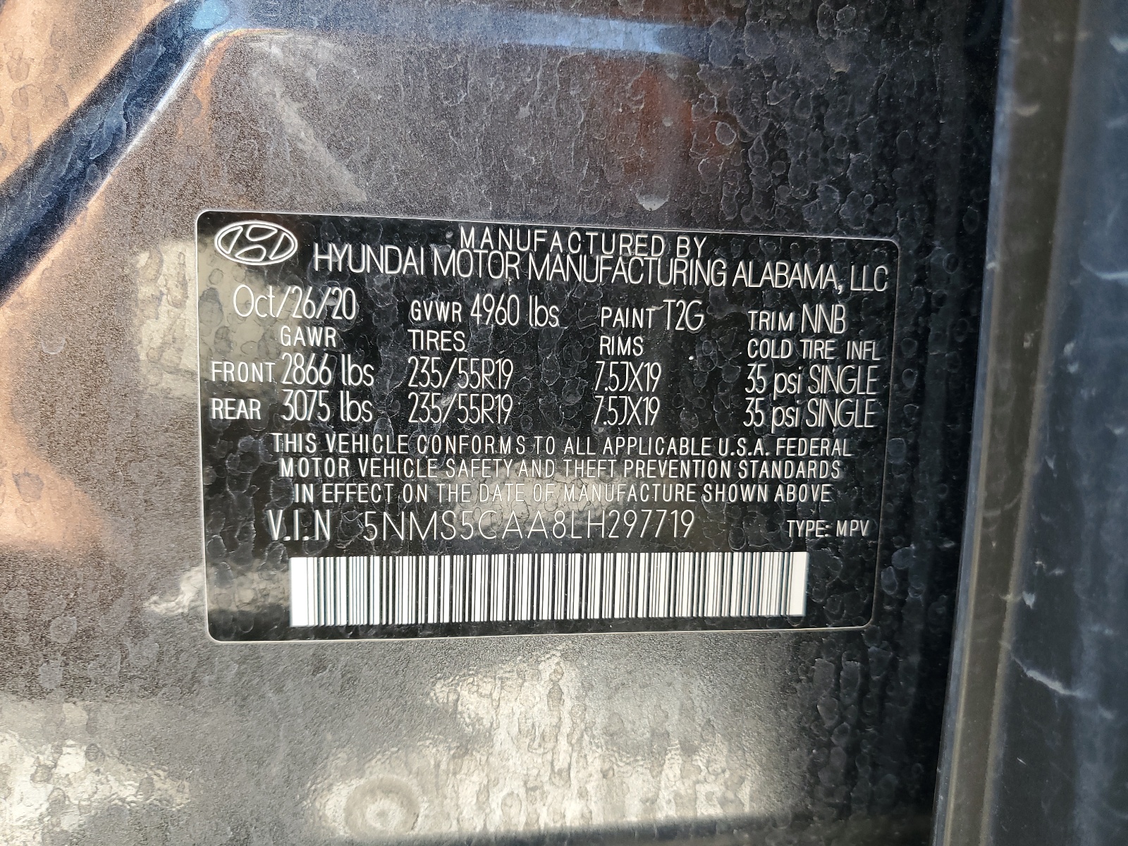 5NMS5CAA8LH297719 2020 Hyundai Santa Fe Limited