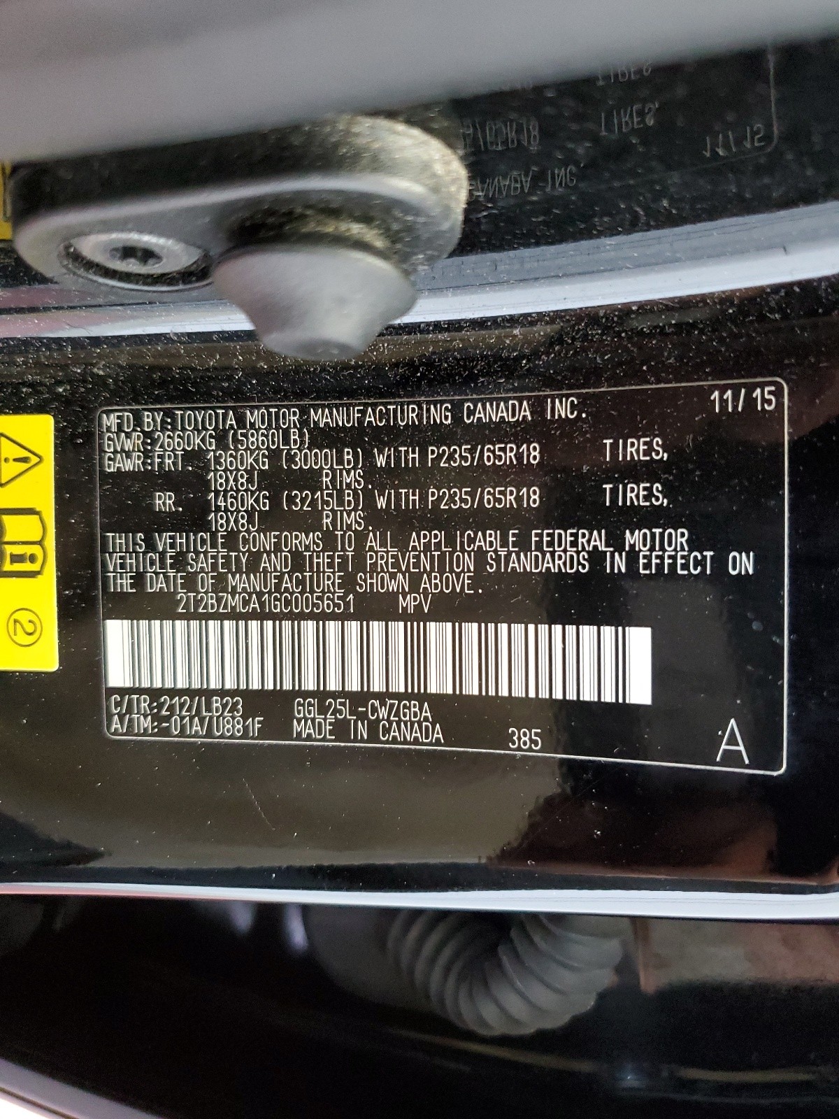2T2BZMCA1GC005651 2016 Lexus Rx 350 Base