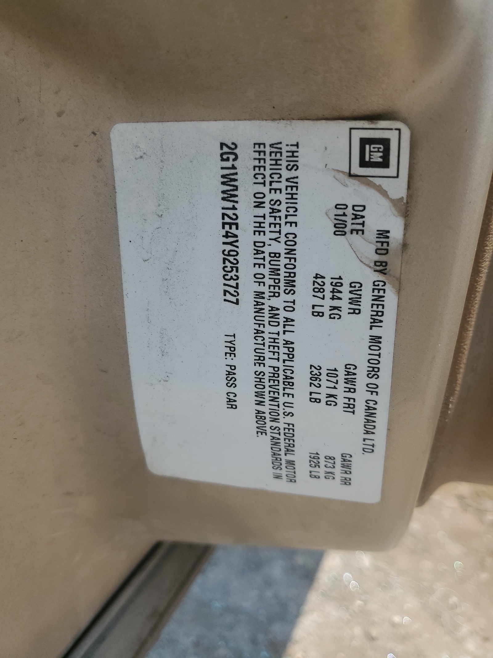 2G1WW12E4Y9253727 2000 Chevrolet Monte Carlo Ls