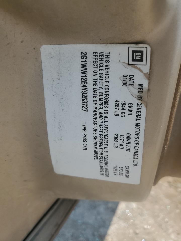 2000 Chevrolet Monte Carlo Ls VIN: 2G1WW12E4Y9253727 Lot: 62142024