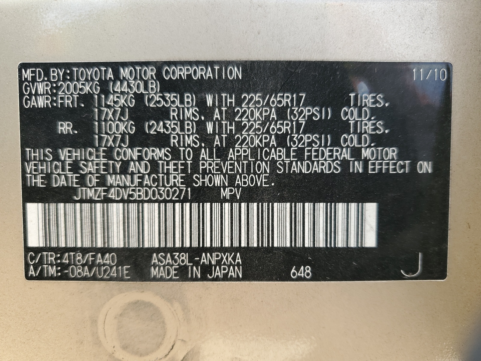 JTMZF4DV5BD030271 2011 Toyota Rav4