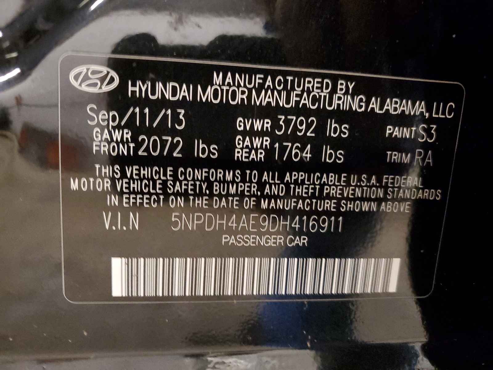 5NPDH4AE9DH416911 2013 Hyundai Elantra Gls