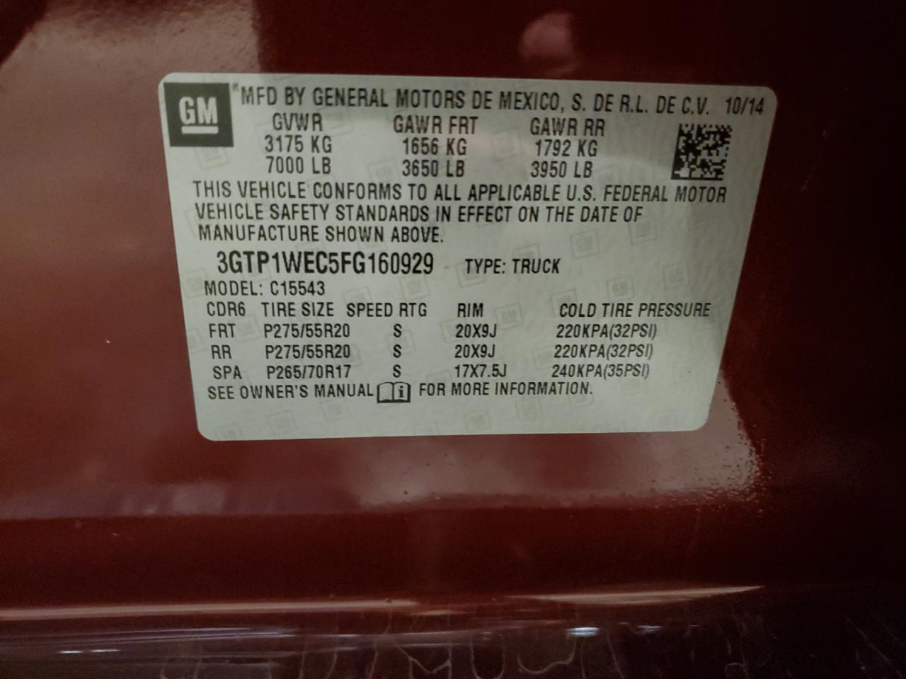 2015 GMC Sierra C1500 Denali VIN: 3GTP1WEC5FG160929 Lot: 63233944