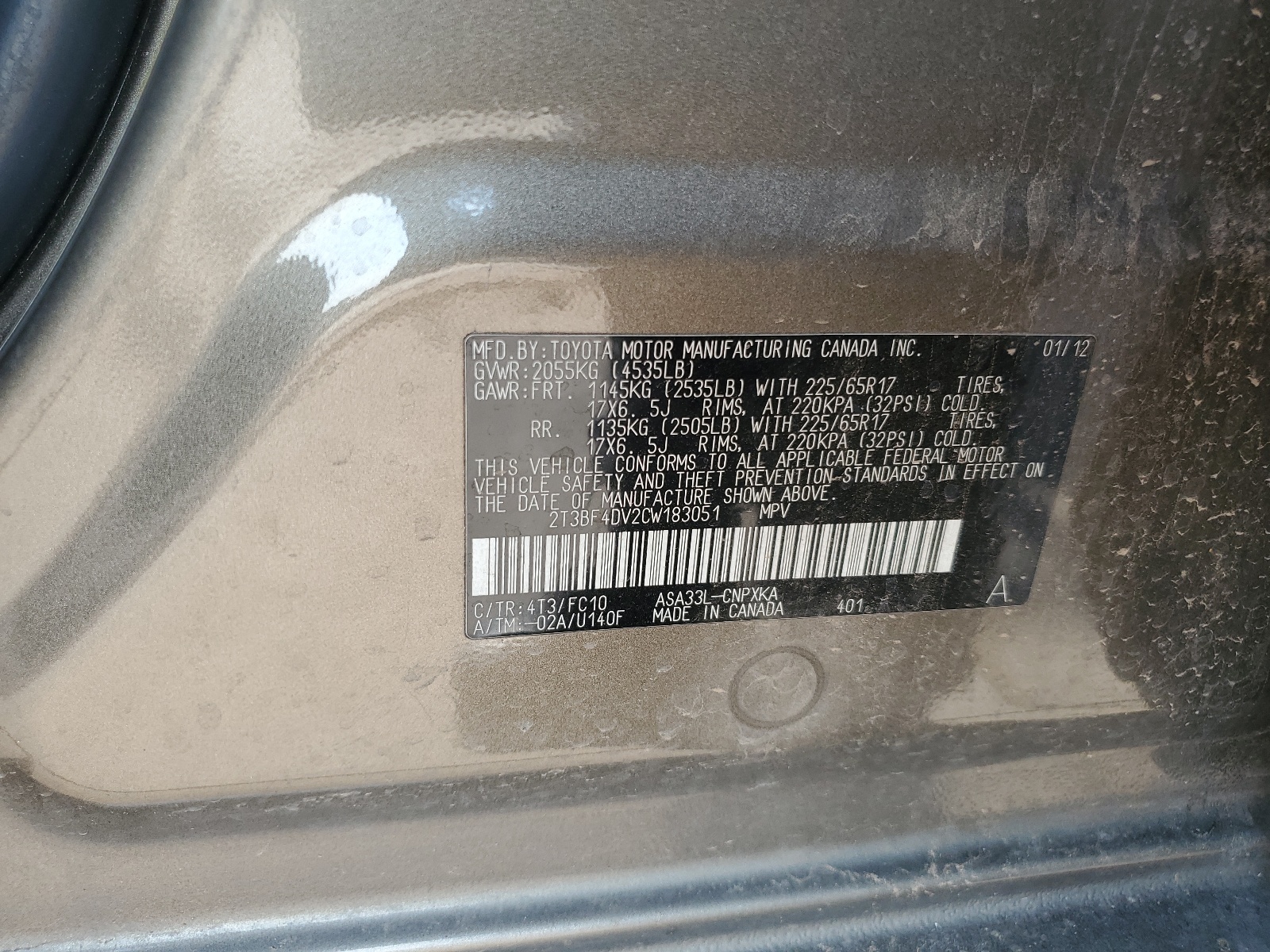 2T3BF4DV2CW183051 2012 Toyota Rav4