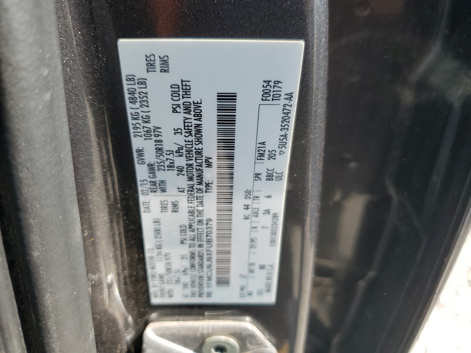 1FMCU9J9XFUB70379 2015 Ford Escape Titanium