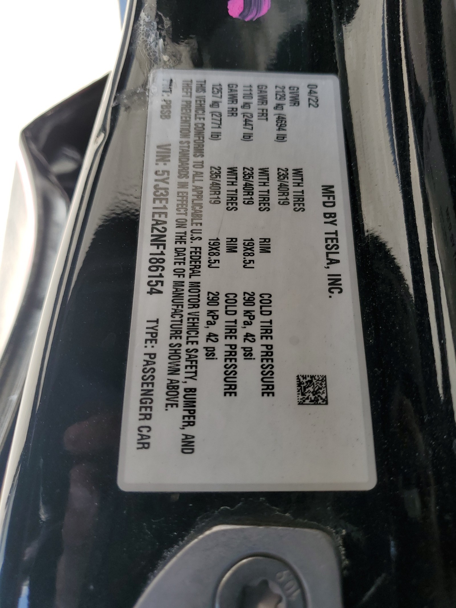 5YJ3E1EA2NF186154 2022 Tesla Model 3