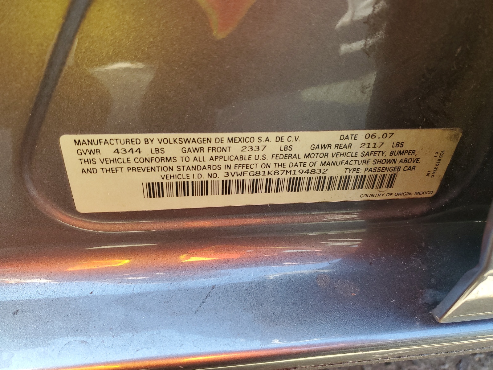 3VWEG81K87M194832 2007 Volkswagen Jetta Wolfsburg