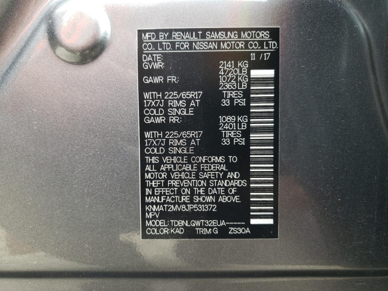 2018 Nissan Rogue S VIN: KNMAT2MV8JP531372 Lot: 64861644