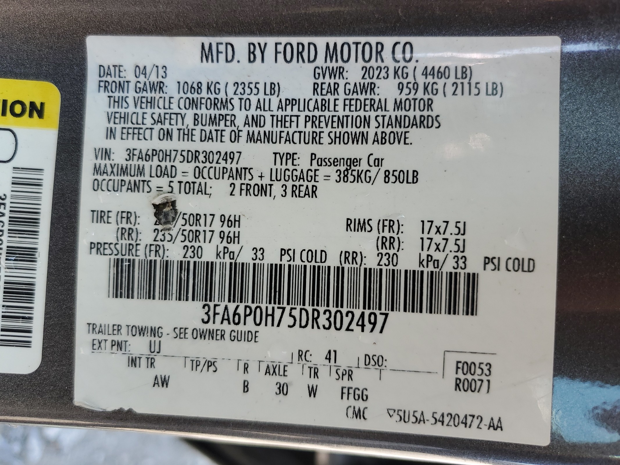 3FA6P0H75DR302497 2013 Ford Fusion Se