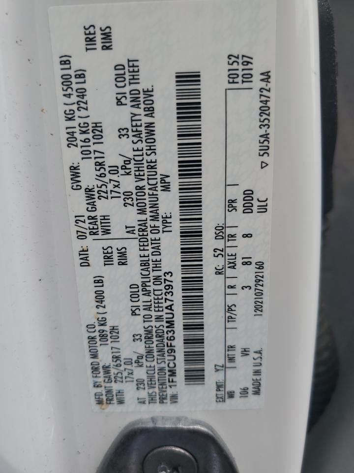 2021 Ford Escape S VIN: 1FMCU9F63MUA73973 Lot: 63548234