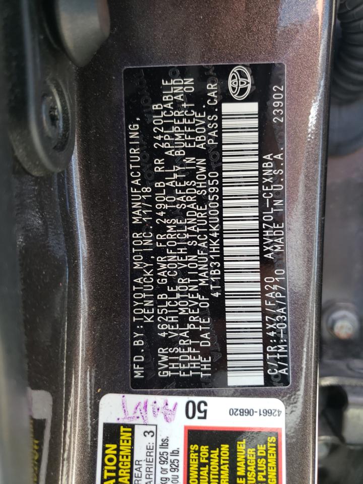 4T1B31HK4KU005950 2019 Toyota Camry Le