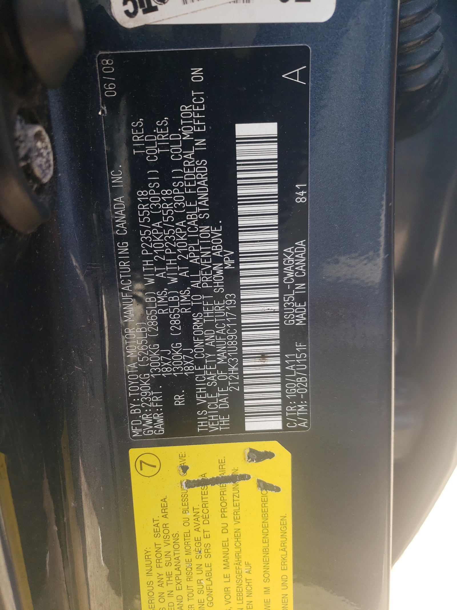 2T2HK31U89C117193 2009 Lexus Rx 350