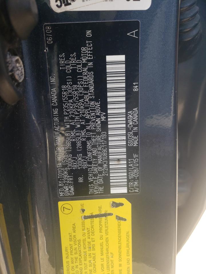 2009 Lexus Rx 350 VIN: 2T2HK31U89C117193 Lot: 60451914