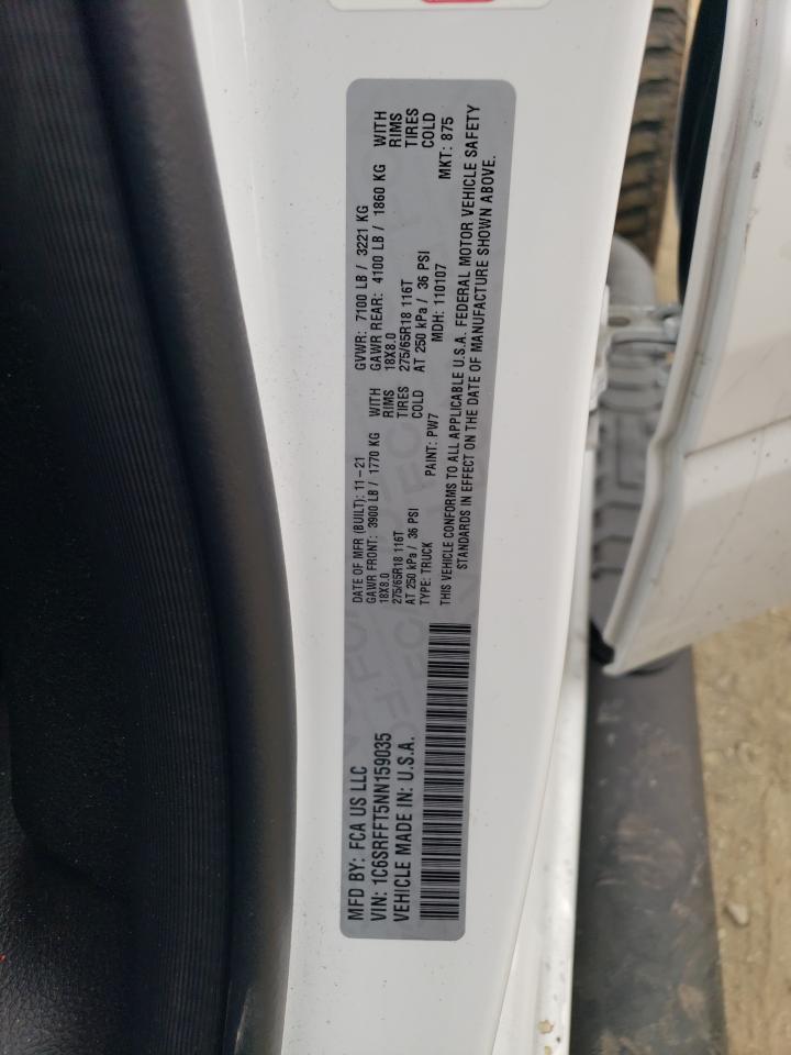 2022 Ram 1500 Big Horn/Lone Star VIN: 1C6SRFFT5NN159035 Lot: 62950334