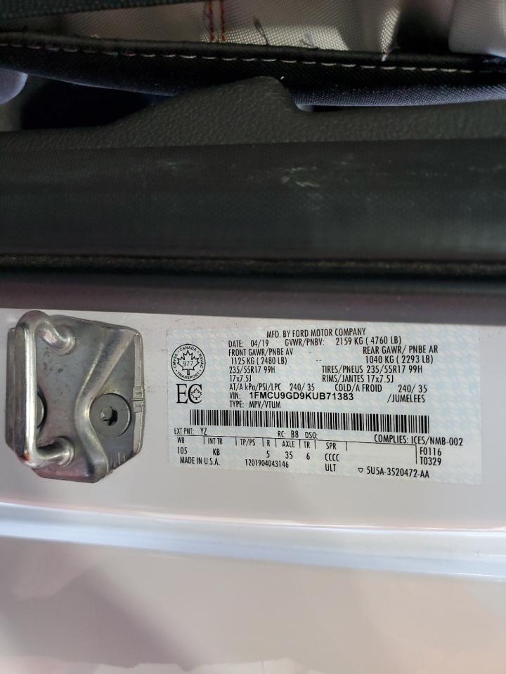 2019 Ford Escape Se VIN: 1FMCU9GD9KUB71383 Lot: 64742634