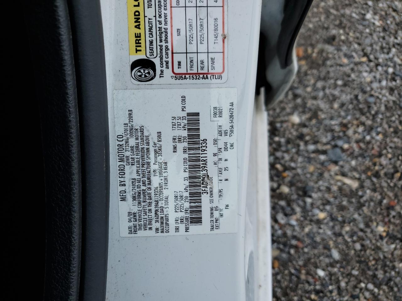 2010 Ford Fusion Hybrid VIN: 3FADP0L39AR119336 Lot: 64108994