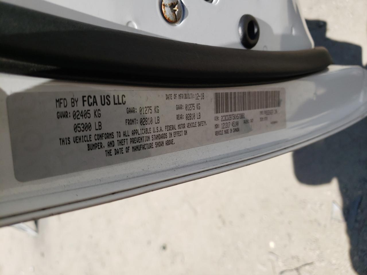 2019 Dodge Challenger R/T VIN: 2C3CDZBT5KH573881 Lot: 64782194