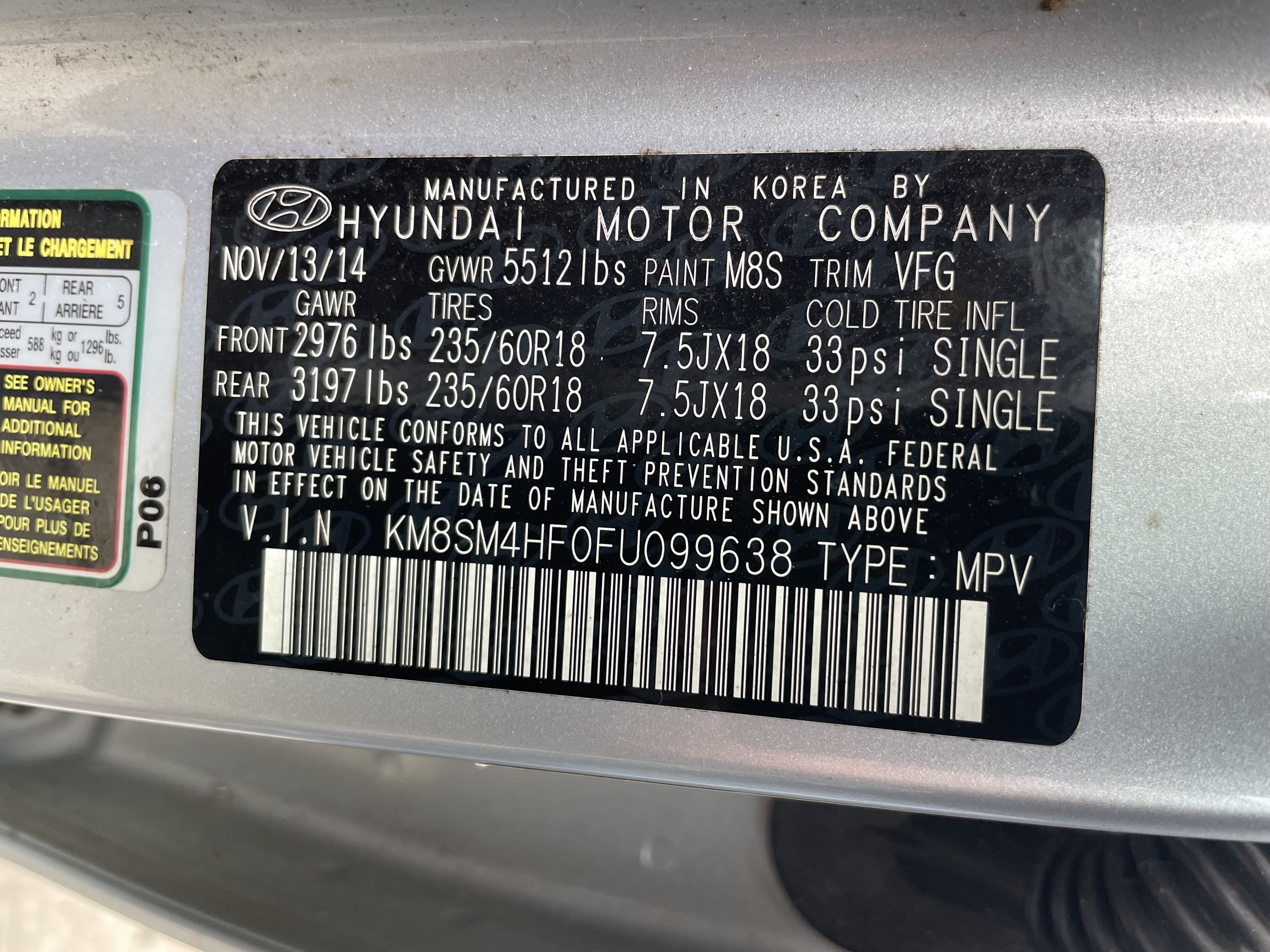 KM8SM4HF0FU099638 2015 Hyundai Santa Fe Gls