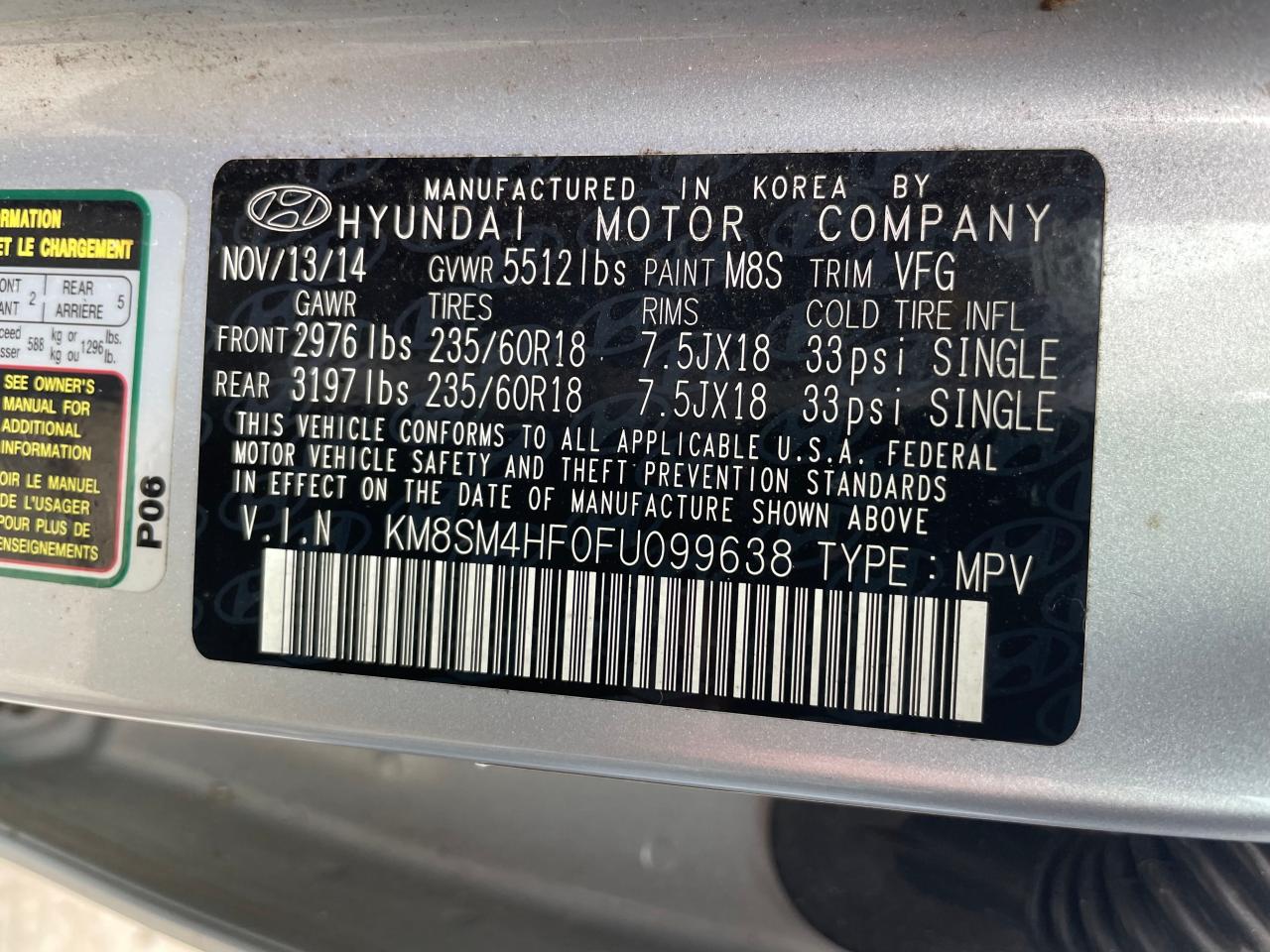 KM8SM4HF0FU099638 2015 HYUNDAI SANTA FE - Image 10