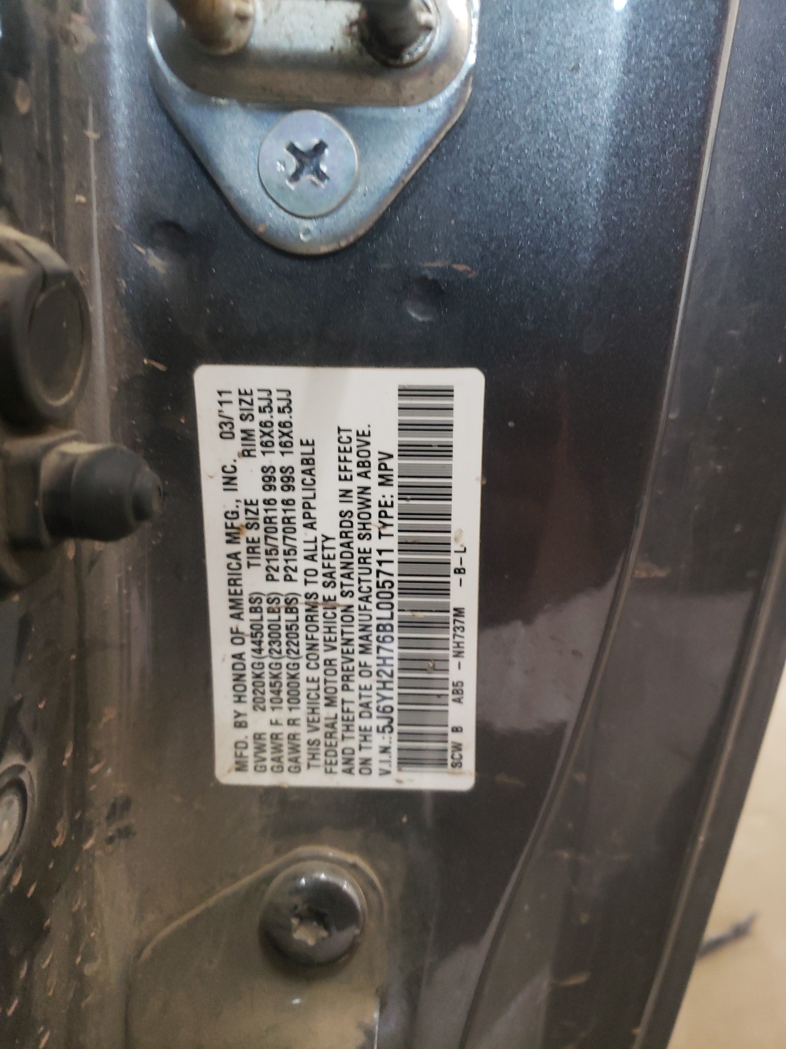 5J6YH2H76BL005711 2011 Honda Element Ex