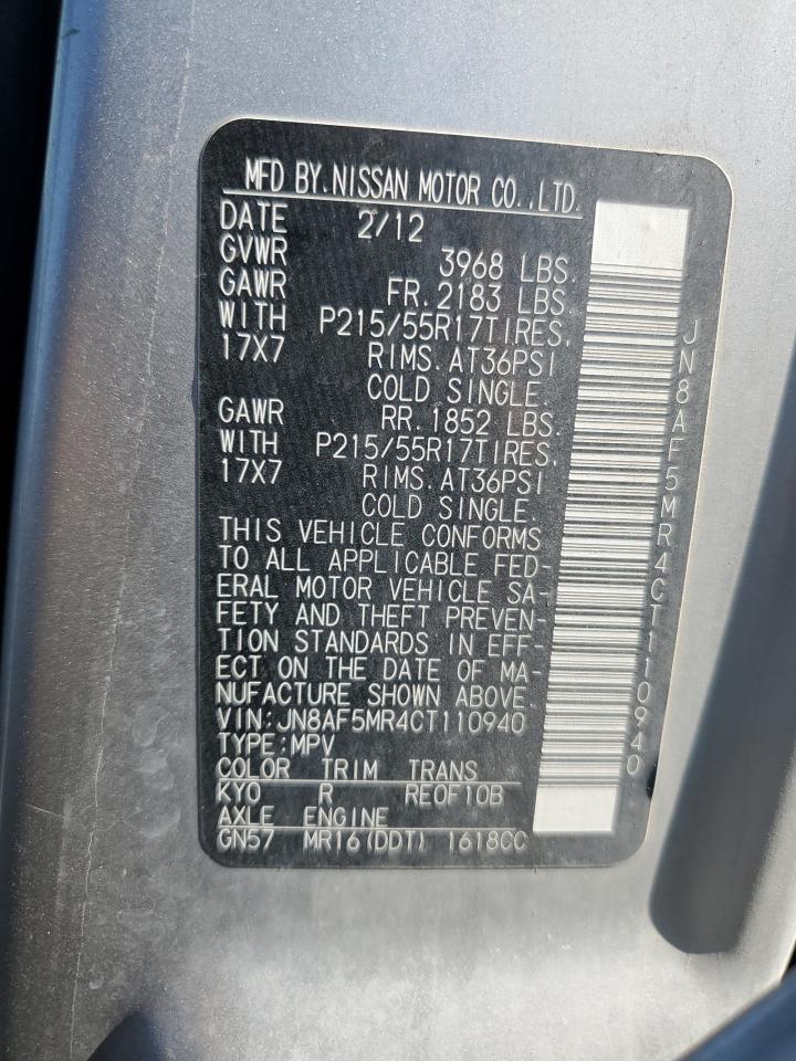 2012 Nissan Juke S VIN: JN8AF5MR4CT110940 Lot: 64845924