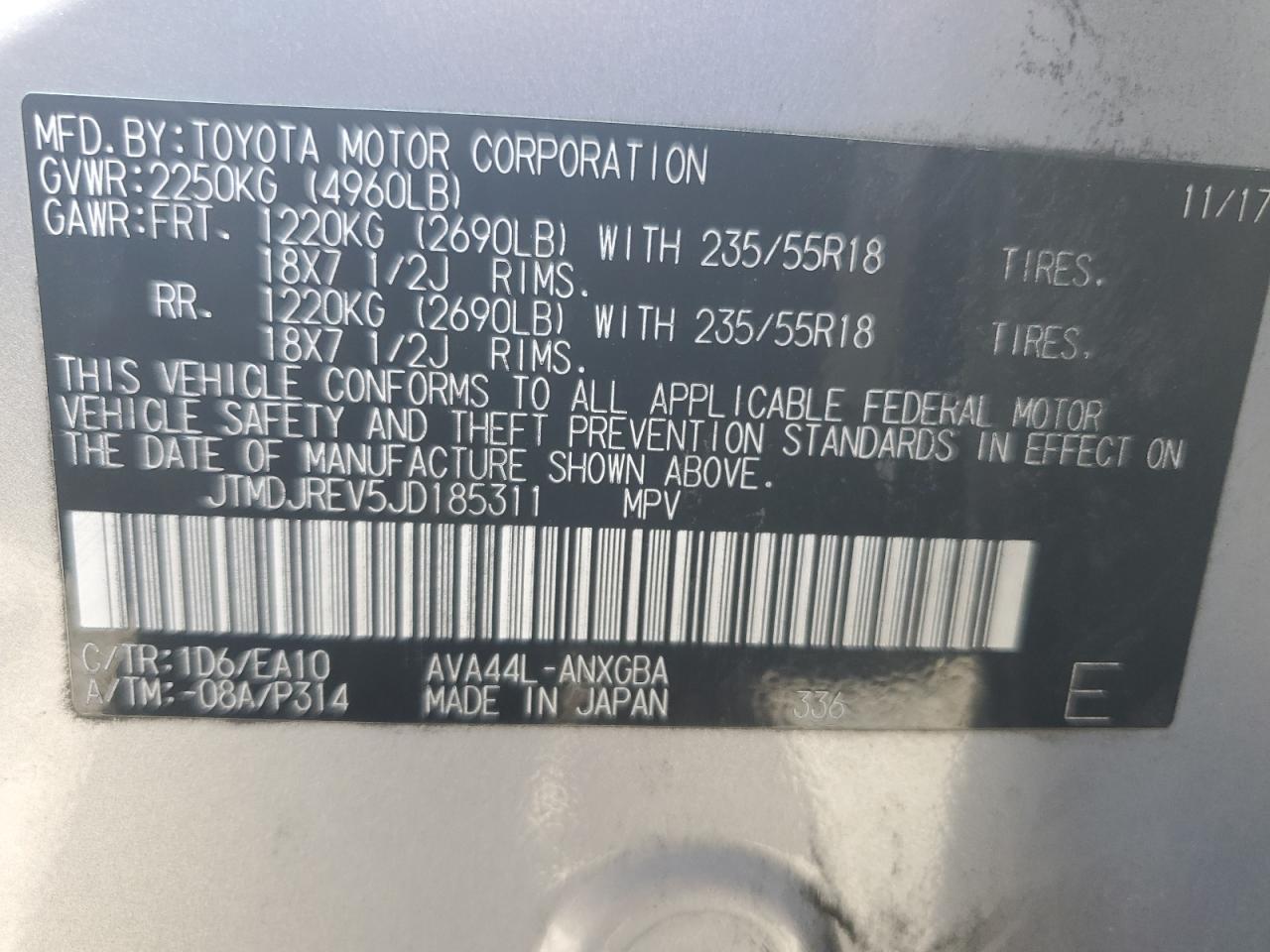 2018 Toyota Rav4 Hv Limited VIN: JTMDJREV5JD185311 Lot: 64107254