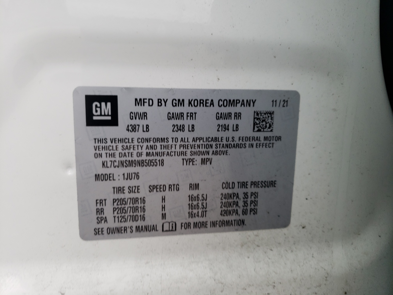 KL7CJNSM9NB505518 2022 Chevrolet Trax Ls