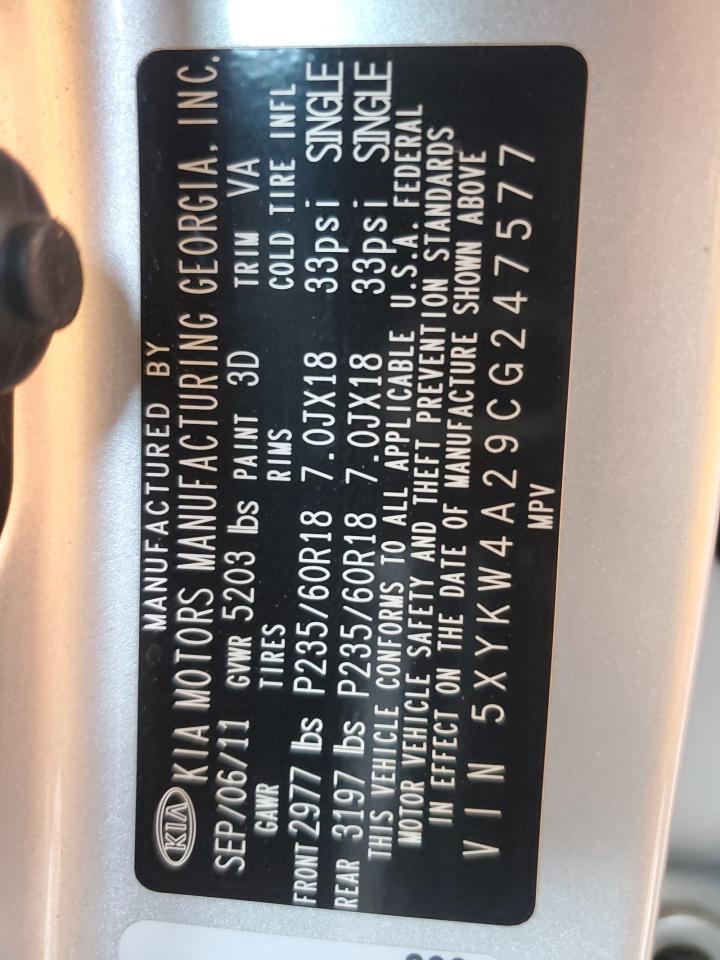 2012 Kia Sorento Sx VIN: 5XYKW4A29CG247577 Lot: 63237834