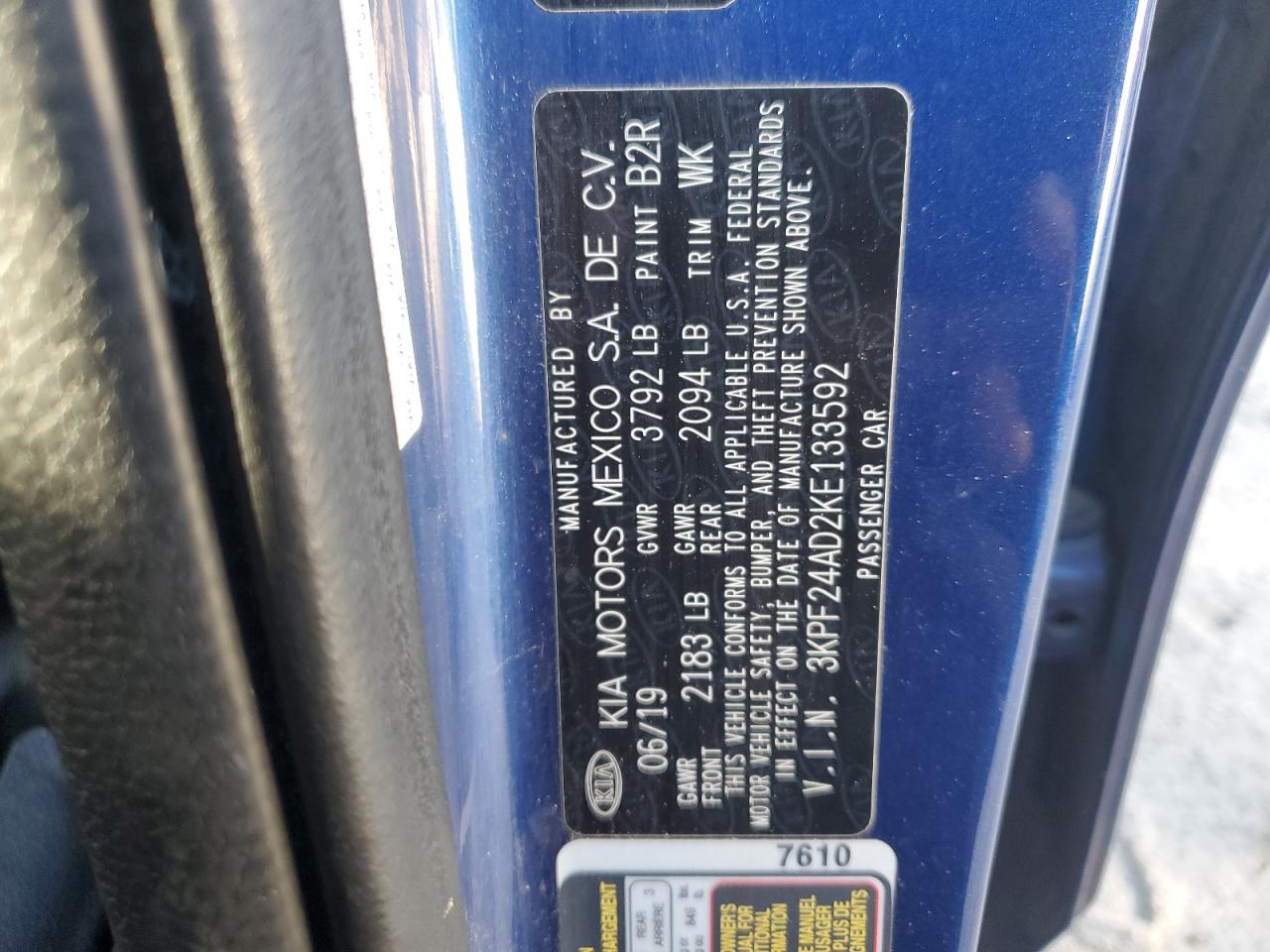 2019 Kia Forte Fe VIN: 3KPF24AD2KE133592 Lot: 64409284