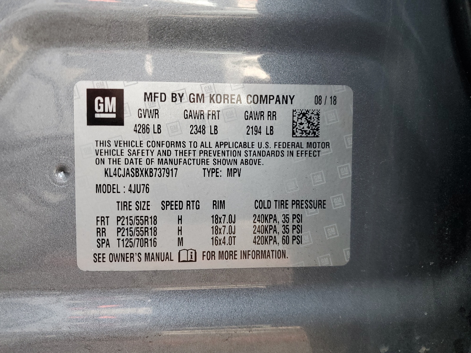 KL4CJASBXKB737917 2019 Buick Encore Preferred