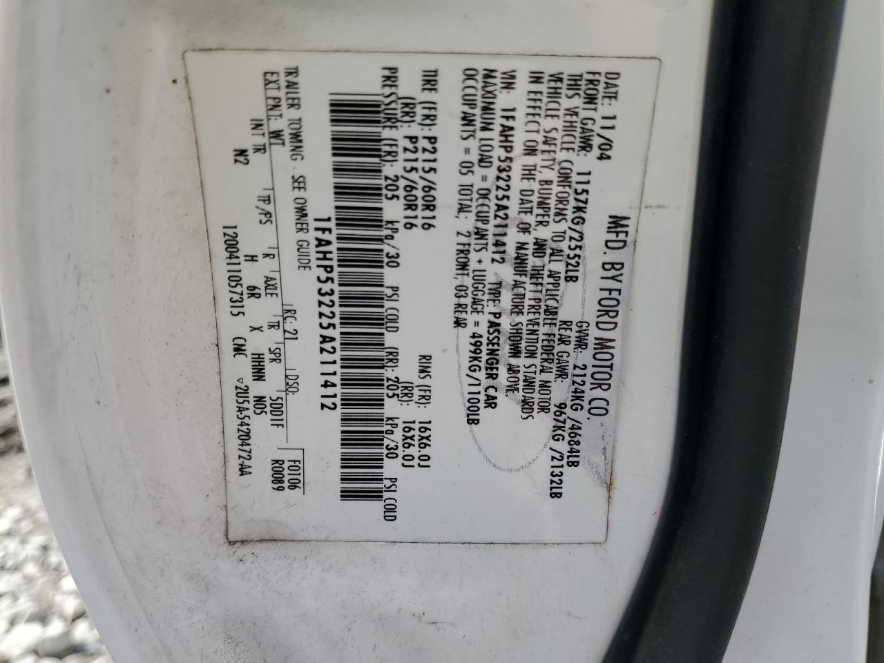 1FAHP53225A211412 2005 Ford Taurus Se