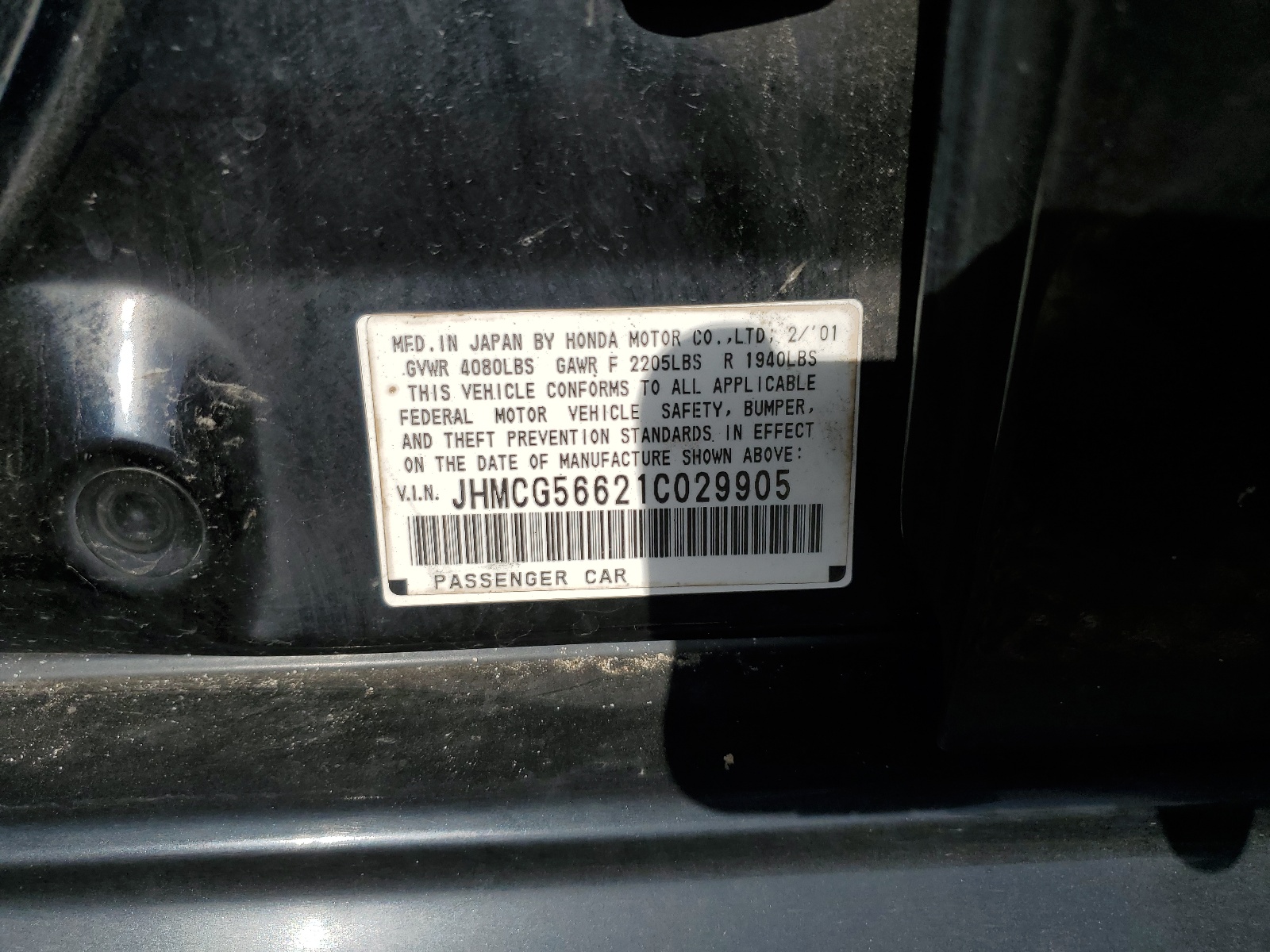 JHMCG56621C029905 2001 Honda Accord Ex