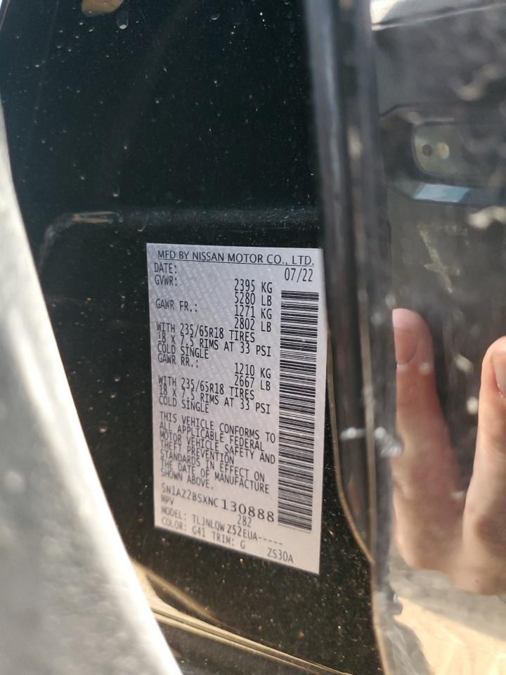 2022 Nissan Murano Sv VIN: 5N1AZ2BSXNC130888 Lot: 63634424