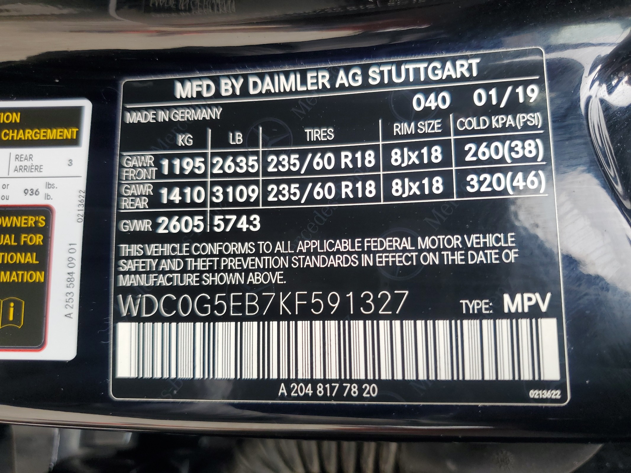 WDC0G5EB7KF591327 2019 Mercedes-Benz Glc 350E