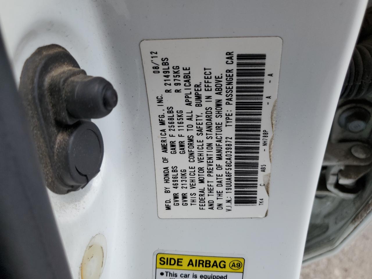 2012 Acura Tl VIN: 19UUA8F58CA039872 Lot: 64515604