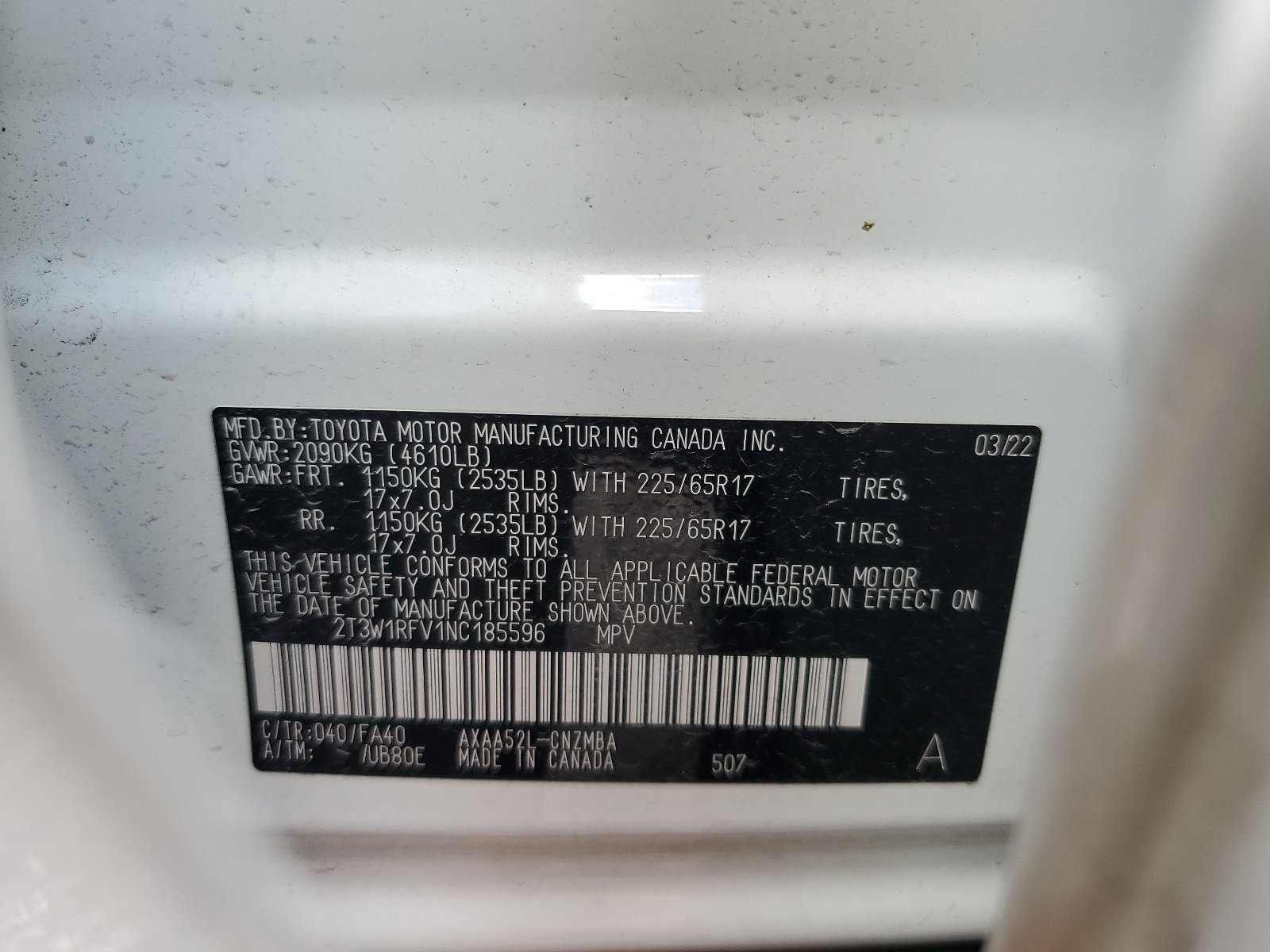 2T3W1RFV1NC185596 2022 Toyota Rav4 Xle