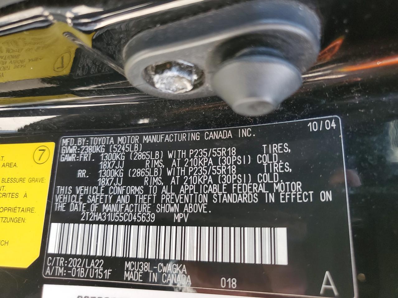 2005 Lexus Rx 330 VIN: 2T2HA31U55C045639 Lot: 62553094