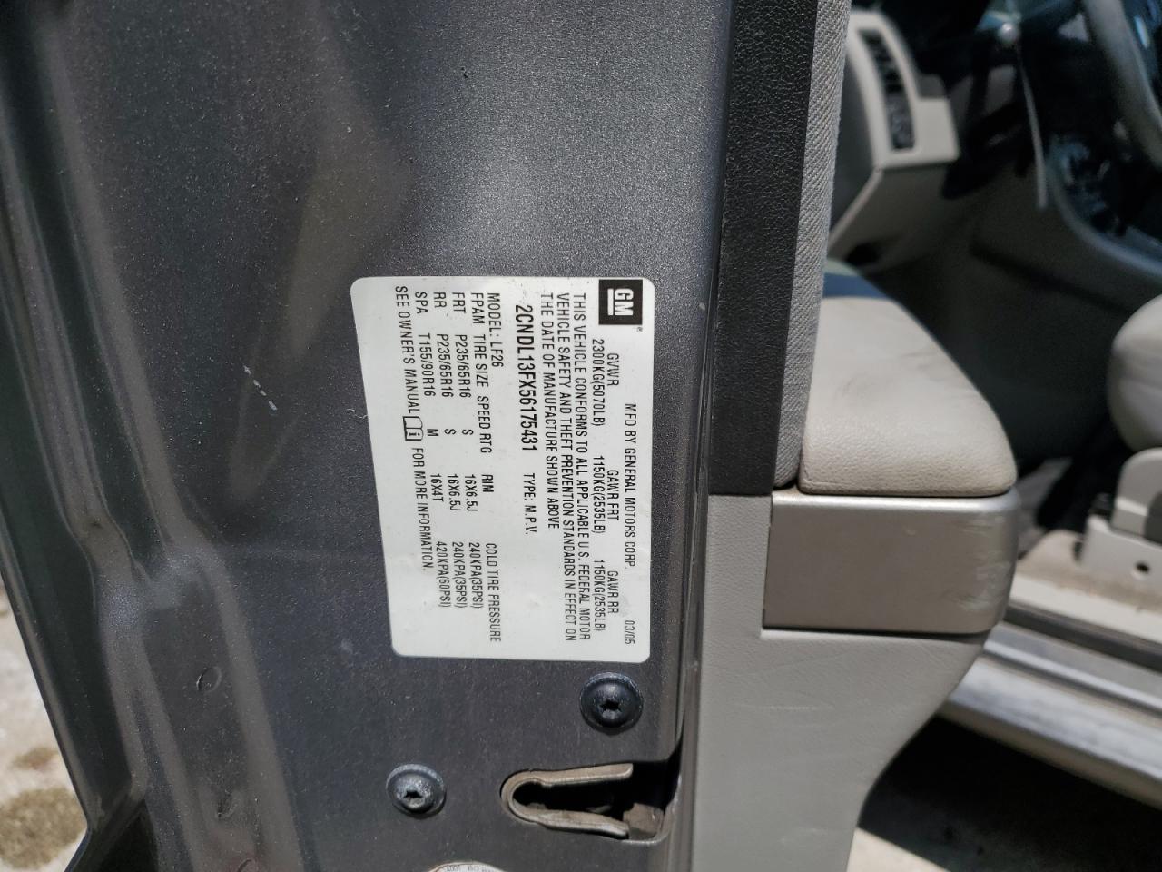 2005 Chevrolet Equinox Ls VIN: 2CNDL13FX56175431 Lot: 65537634