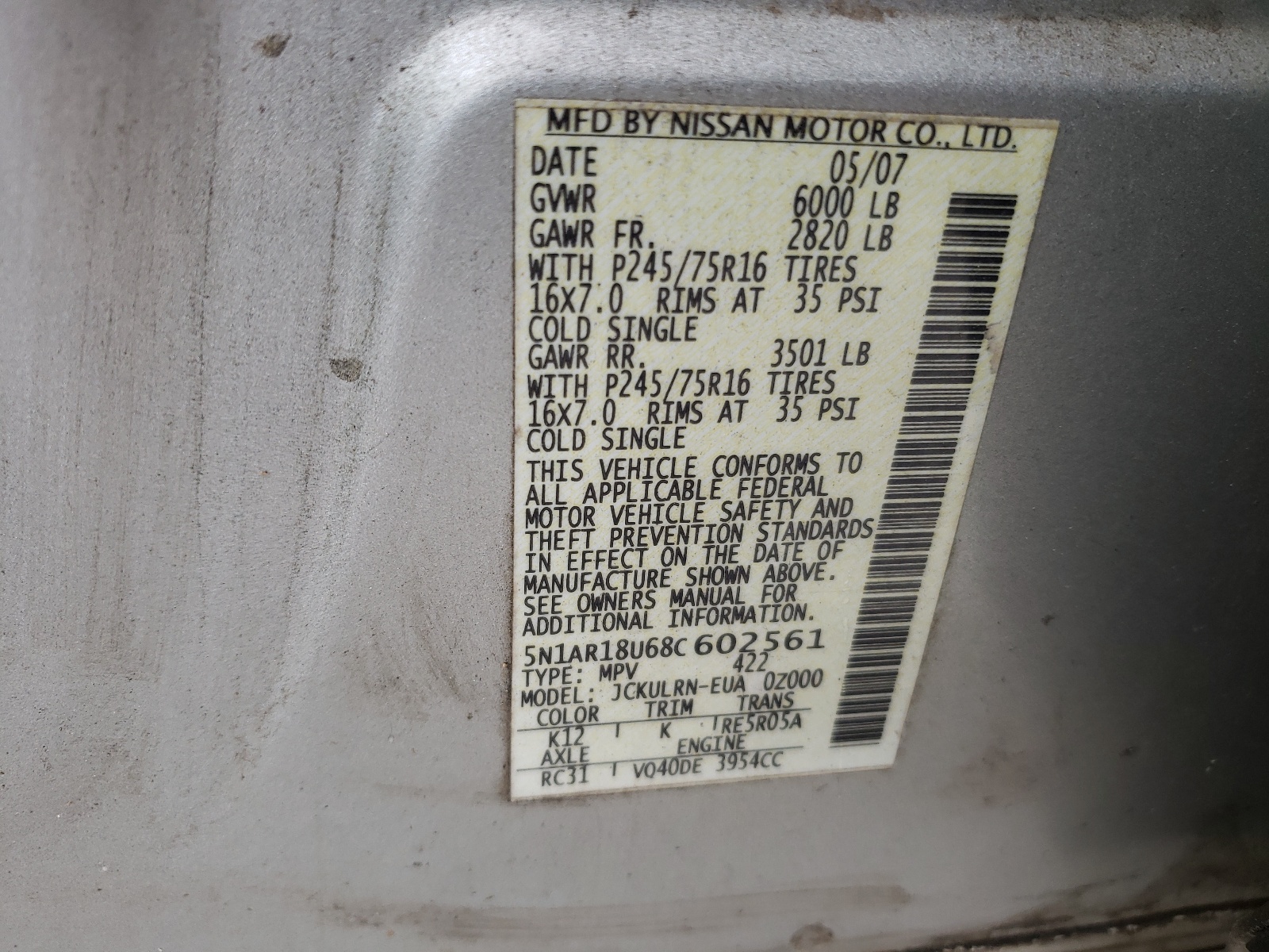 5N1AR18U68C602561 2008 Nissan Pathfinder S