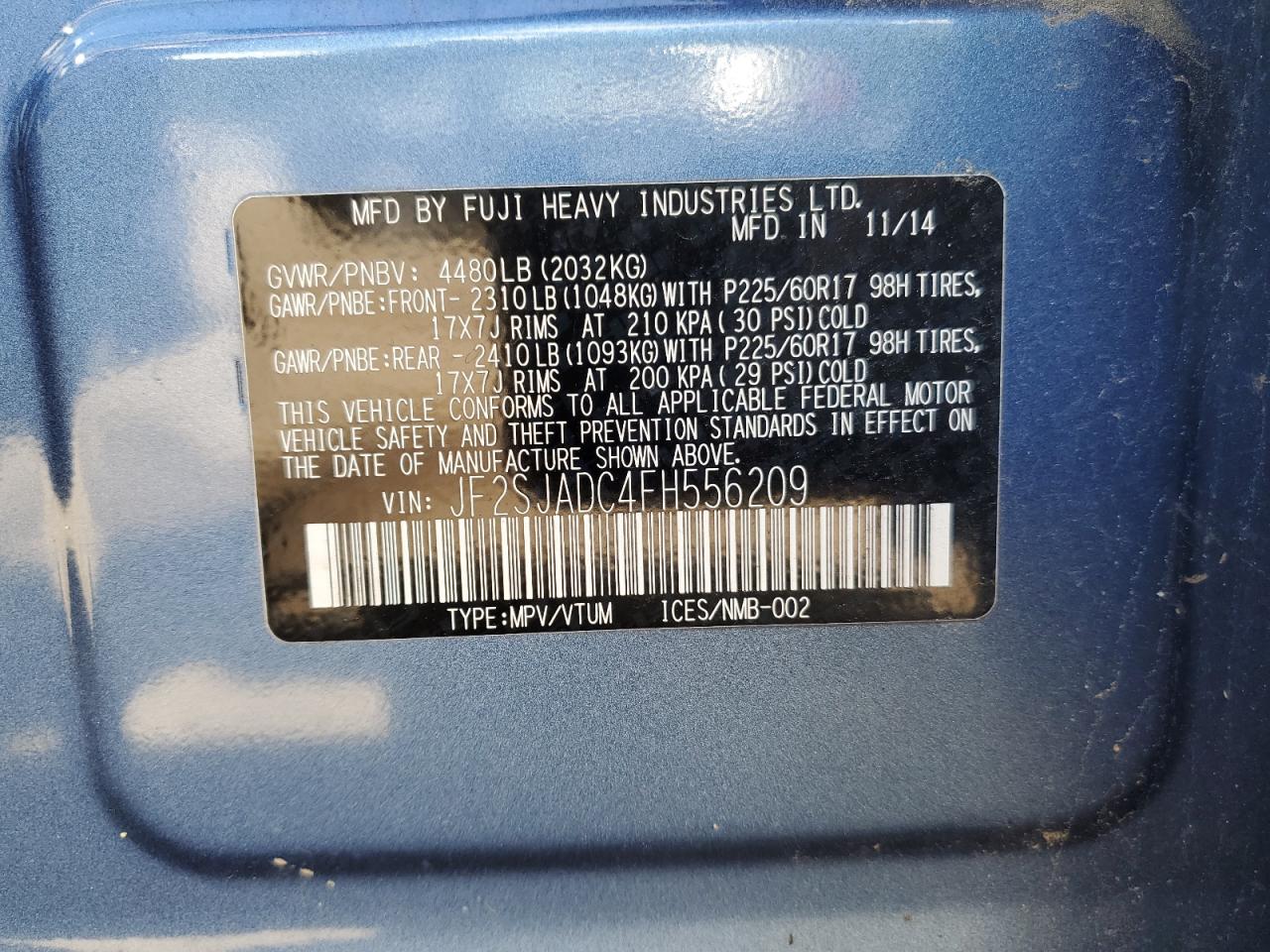 2015 Subaru Forester 2.5I Premium VIN: JF2SJADC4FH556209 Lot: 61603774