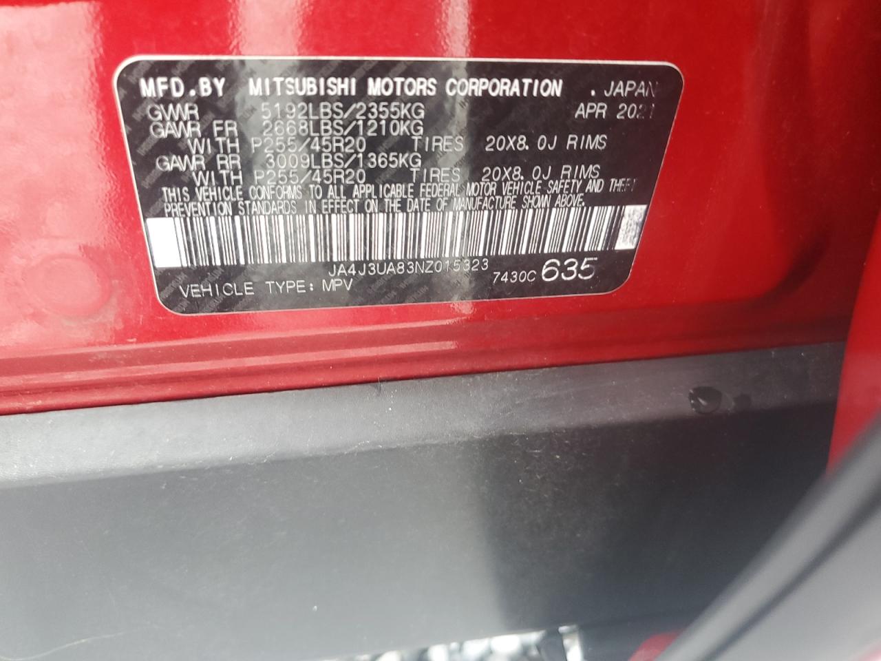 2022 Mitsubishi Outlander Se VIN: JA4J3UA83NZ015323 Lot: 64456994